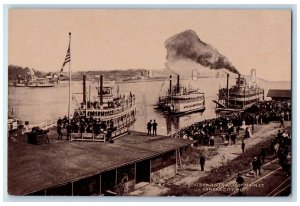 Kansas City Missouri RPPC Photo Postcard Boats On River At Foot Main St. c1910s
