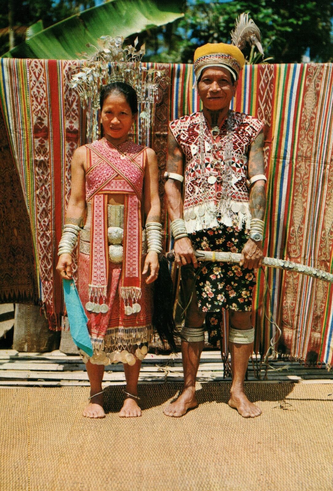 Vintage Continental Size Postcard Dayak Couple in National Costume ...