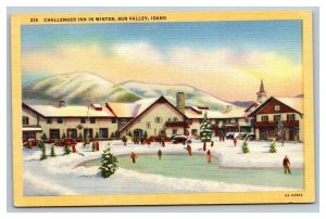 Vintage 1940's Advertising Postcard Challenger Inn Ice Skating Sun Valley Idaho