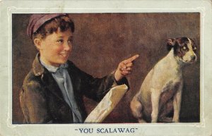 boy and Jack Russell dog You Scalawag c1909 postcard aj2 212