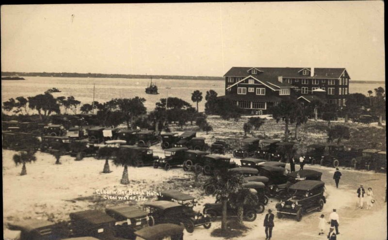 Clearwater Beach FL Hotel & Cars c1915 Real Photo Postcard