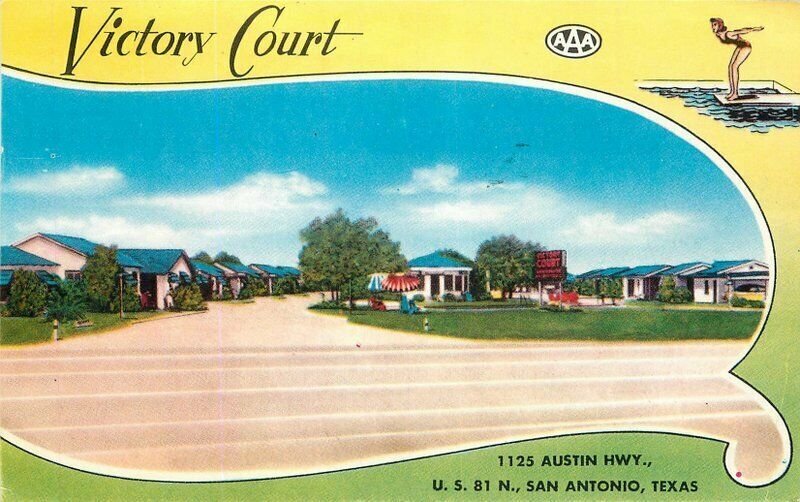 Victory Court roadside San Antonio Texas Lionel Press Postcard 21-3580