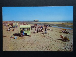 Lincolnshire SKEGNESS BEACH shows A FRAVIGAR & SON ICE CREAM VAN c1970s Postcard