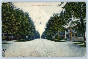 1909 Kenton Ohio OH Vintage Postcard Detroit Street Road Trees Houses Posted