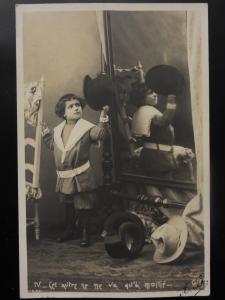 French Set of 5 SMALL CHILD PLAYING AT DRESSING UP IN FRONT OF MIRROR c1903 UB