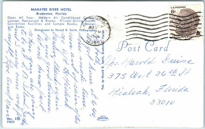 Postcard - Manatee River Hotel, Bradenton, Florida