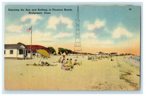 1950 Bathing at Pleasure Beach, Bridgeport CT Cancel Vintage Postcard 