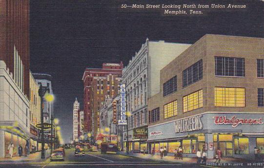 Tennessee Memphis Main Street Looking North From Union Avenue Curteich