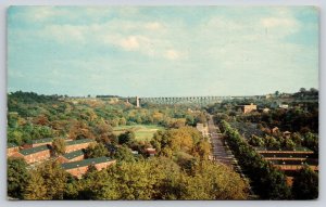 Akron Ohio~Expressway Bridge~Elizabeth Park Homes~Birds Eye View~1950s Postcard