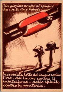 Mint Italy WW2 Patriotic picture postcard Ring of blood Join both Countries