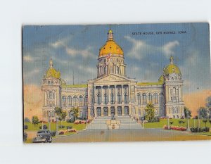 Postcard State House, Des Moines, Iowa