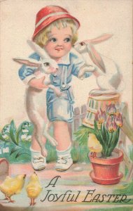 Circa 1918 Little Girl Easter Bunnys and Chicks John Winsch Embossed Postcard