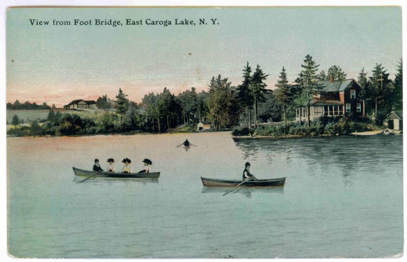 Knights to Sparkers, New York 1915 used Postcard, Boating on Caroga Lake