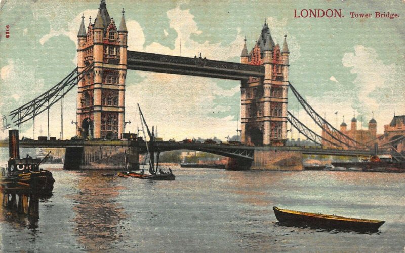 LONGON ENGLAND~TOWER BRIDGE~TINTED PHOTO POSTCARD