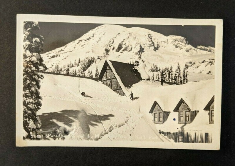 Vintage Paradise Inn and the Mountain Rainier National Park RPPC Real Photo