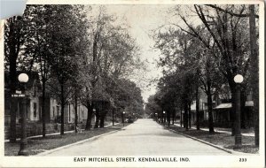 View Looking Down East Mitchell Street, Kendallville IN Vintage Postcard F36