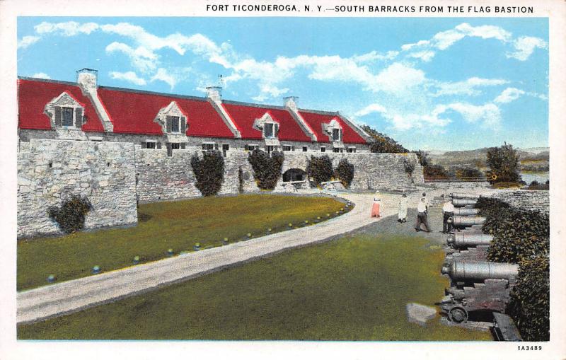 Fort Ticonderoga, N.Y., South Barracks from Flag Bastion, Early Postcard, Unused