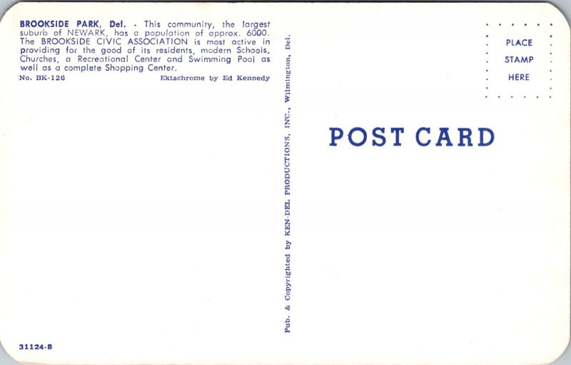 Greetings From Brookside Park DE Vintage Postcard Y37