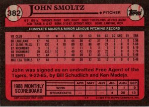 1989 Topps Baseball Card John Schmoltz P Atlanta Braves sun0252