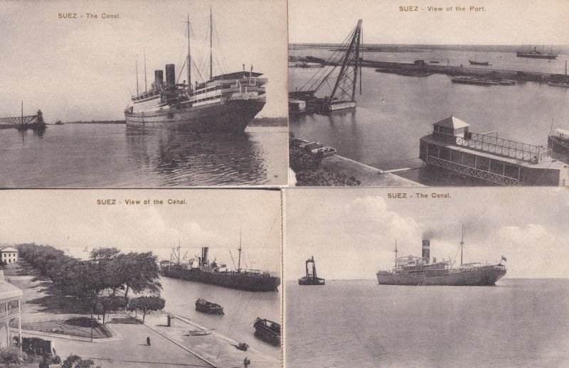 The Suez Canal Port 4x Antique Egypt Postcard s