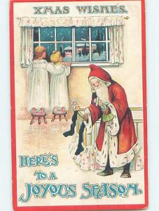 Pre-Linen christmas RARE VIEW OF VERY SKINNY SANTA CLAUS IN LONG ROBE hk9237