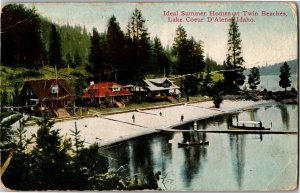 Summer Homes Twin Beaches, Lake Coeur d'Alene ID c1912 Vintage Postcard C41