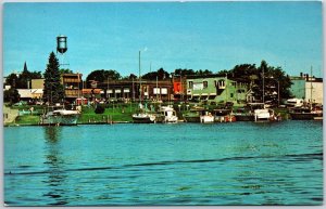 Charlevoix MI-Michigan, Round Lake Harbor Boats and Ships Buildings, Postcard