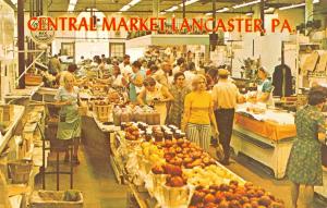 LANCASTER, PA Pennsylvania CENTRAL MARKET Produce Stand~Shoppers Chrome Postcard