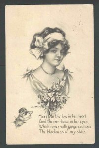 1914 PPC* Beautiful Woman & A Love Poem Posted