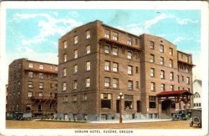 Eugene, OR Oregon  OSBURN HOTEL & Street View   ca1920's Vintage Postcard