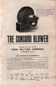 The Concord Blower  Page Belting Company  New Hampshire  Advertisement  9 x 6