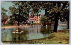 Duck Pond, Washington Park, Chicago, Illinois, Antique 1913 Postcard