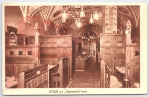 Vintage Budapest Apostolok Pub Interior Sepia Postcard Hungary