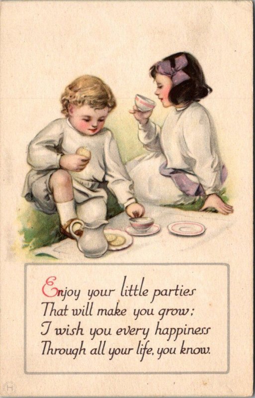 Children Drinking Tea Enjoy Your Little Parties 1915