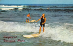 Surfing at Ogunquit, Maine Surfers Beach 1969 Chrome Vintage Postcard