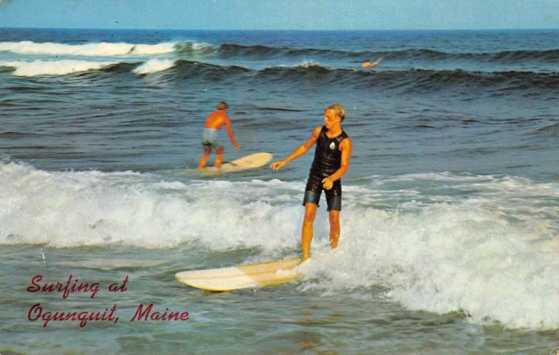 Surfing at Ogunquit, Maine Surfers Beach 1969 Chrome Vintage Postcard