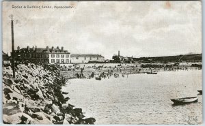 c1906 Morecambe UK Rocks & Bathing Sands Beach People Seaside Resort Postcard