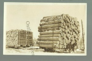 Bemidji MINNESOTA RPPC c1920s LOGGING SCENE Lumberjacks HUGE LOAD Wood Logs