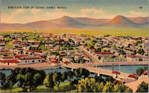 Vtg Birdseye View of Ciudad Juarez Mexico 1930s Old Linen View Postcard