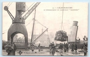 CALAIS-MARITIME, France ~ Unloading CARGO SHIP MAIDSTONE c1910s Postcard
