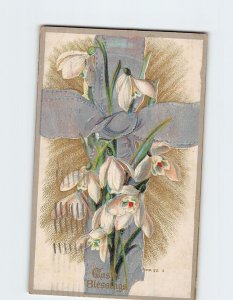 Postcard Easter Blessing with Flowers Cross Embossed Art Print