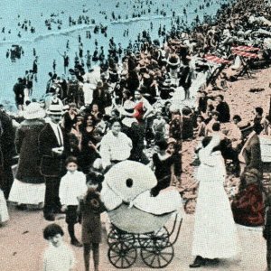 Early The Day of Rest at Revere Beach MA Postcard Pram Baby Buggy People