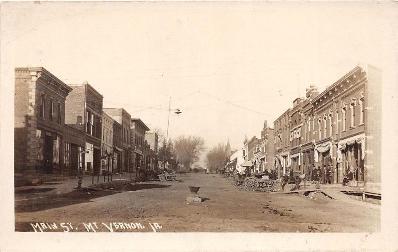 F1/ Mount Vernon Iowa Real Photo RPPC Postcard c1910 Main Street Stores