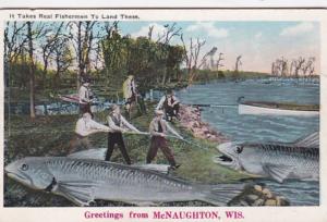 Wisconsin Greetings From McNaughton 1935 Exageration Men With Large Fish