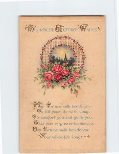 Postcard Birthday Greeting Card with Poem and Roses Embossed Art Print