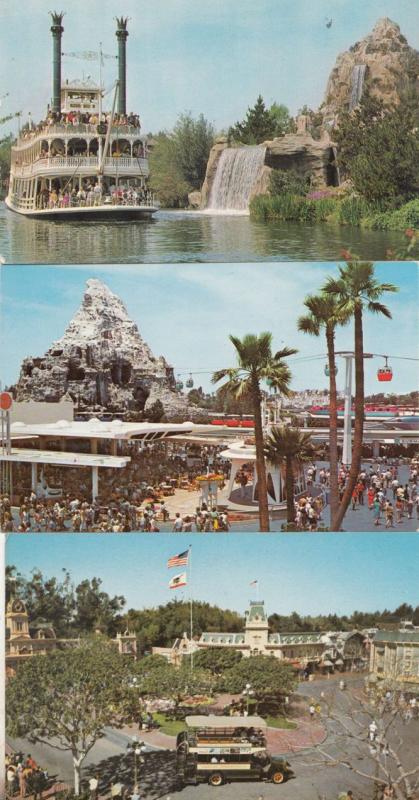 Transportation in Disneyland 3x Official 1970s Postcard Bundle