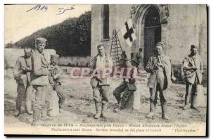 Postcard Old Sante Army Neufmoutiers near Meaux German Wounded in front of Re...