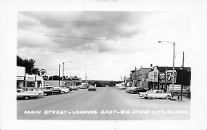 Big Stone City SD  Storefronts Texaco Gas Station Old Cars Real Photo Postcard