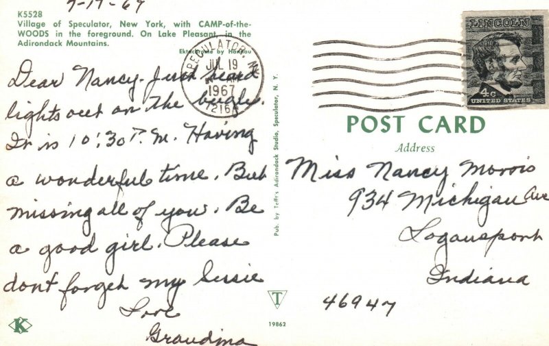 Vintage Postcard 1967 Village With Camp Of The Woods Speculator New York NY