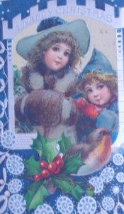1909 Frances Brundage Children Robin Holly Antique Vintage Christmas Postcard